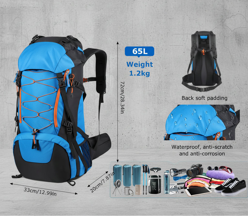 Hiking Rugzak 65L Lichtgewicht Outdoor Backpack