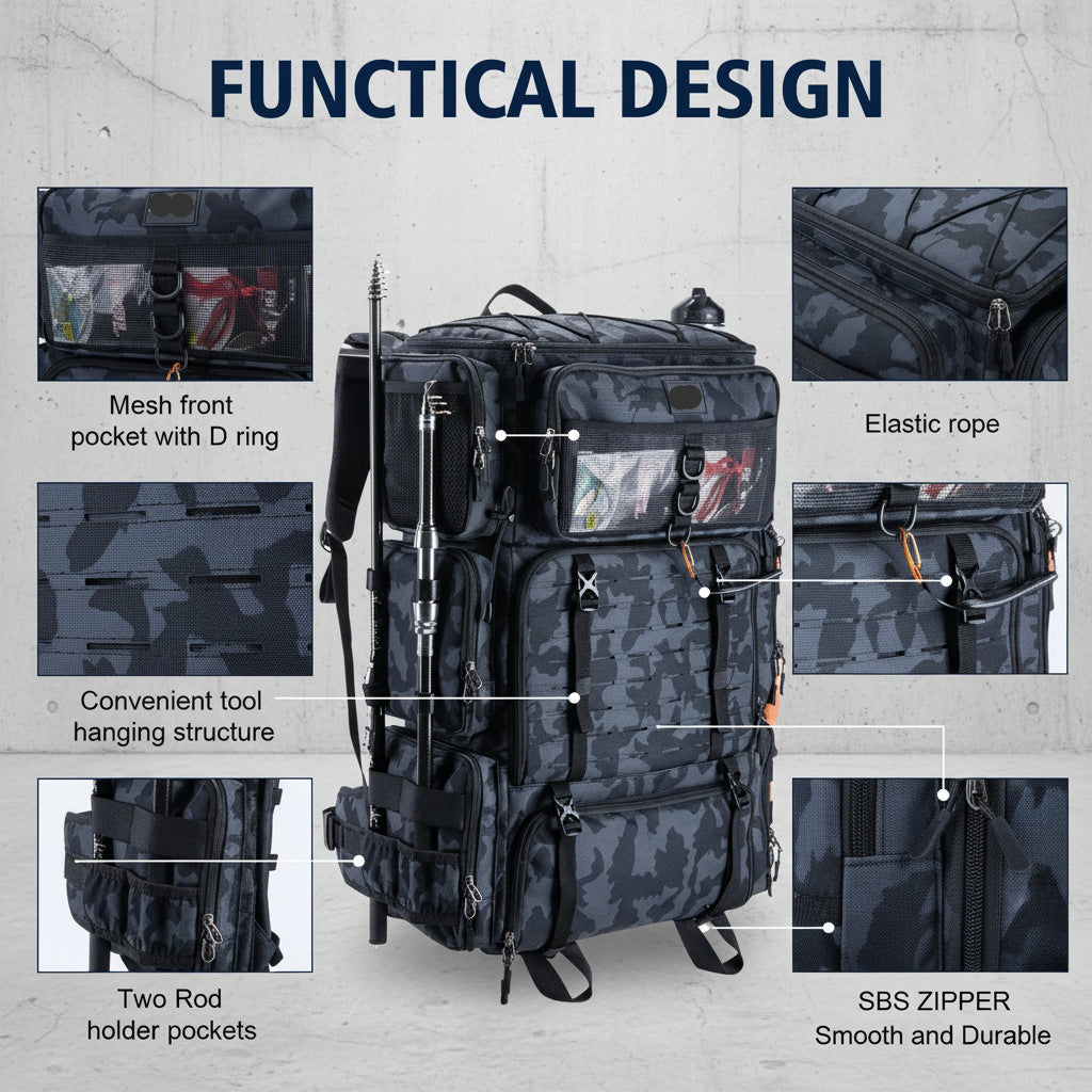 Fishing Backpack met Koelvak - Hengelhouders