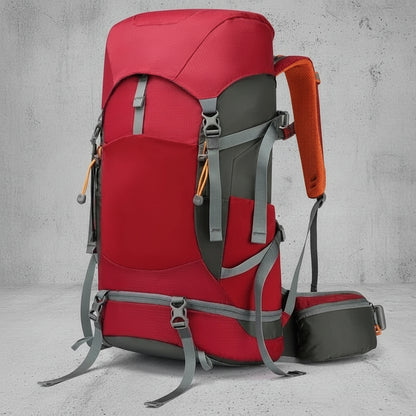 Rode 48L backpack geschikt voor reizen, kamperen en bergwandelingen