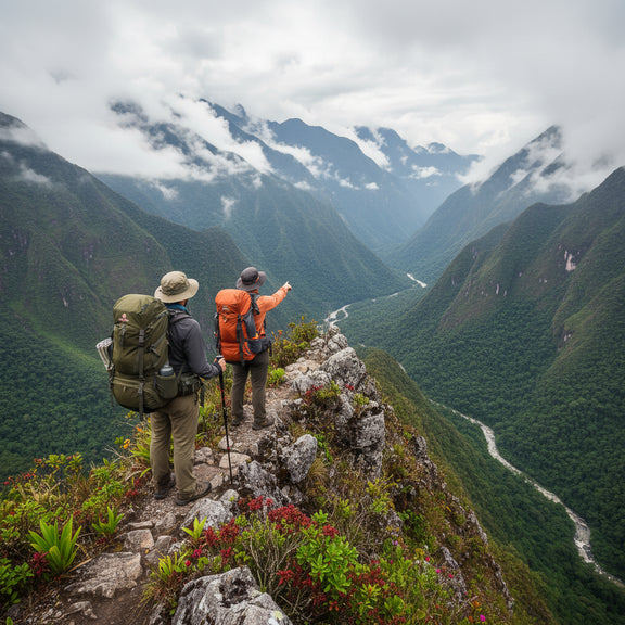 Aventury 75L backpack tijdens trekking in de bergen, geschikt voor lange hikes en outdoor avonturen