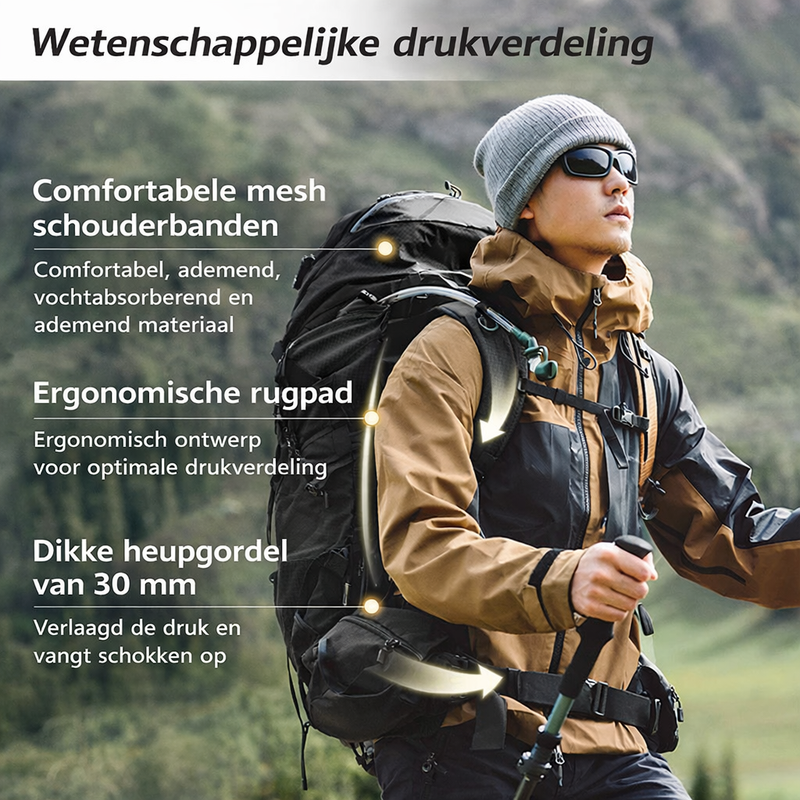 Trekking Rugzak 70L - Backpack - maximale ondersteuning M/L
